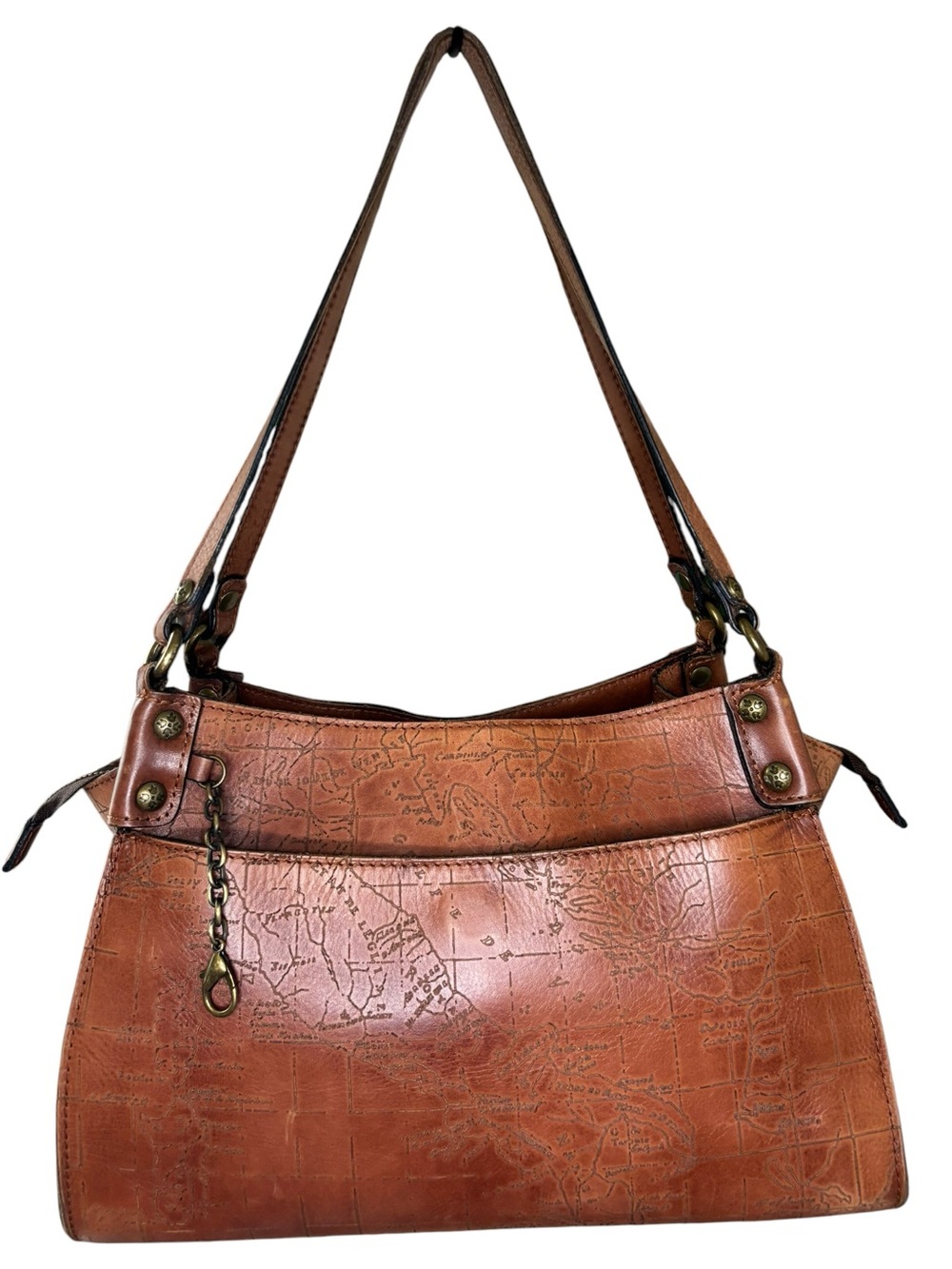 Patricia Nash Embossed Tan Leather Shoulder Bag with Brass Accents